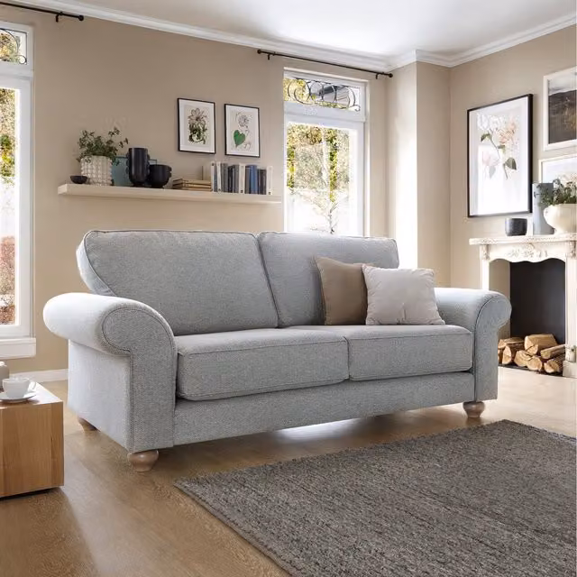 Abakus Direct Ingrid 3 Seater Upholstered Fabric Sofa in Grey