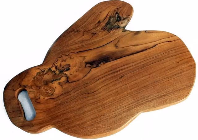 KDMD Premium Hand-Carved Round Teak Wood Chopping Board in Brown, 40 cm