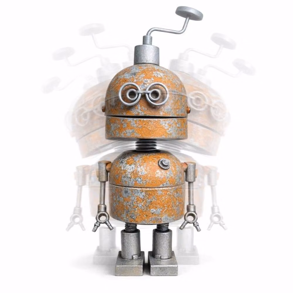 Gifts Direct 2 U Novelty Rustic Robot Bobblehead Ornament in Orange and Silver Metal – 3