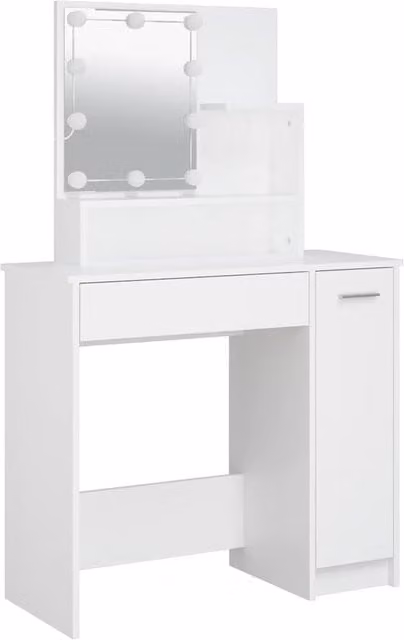 Berkfield Home White Modern Dressing Table with Hollywood LED, W: 86.5 cm, D: 35 cm, H: 136 cm