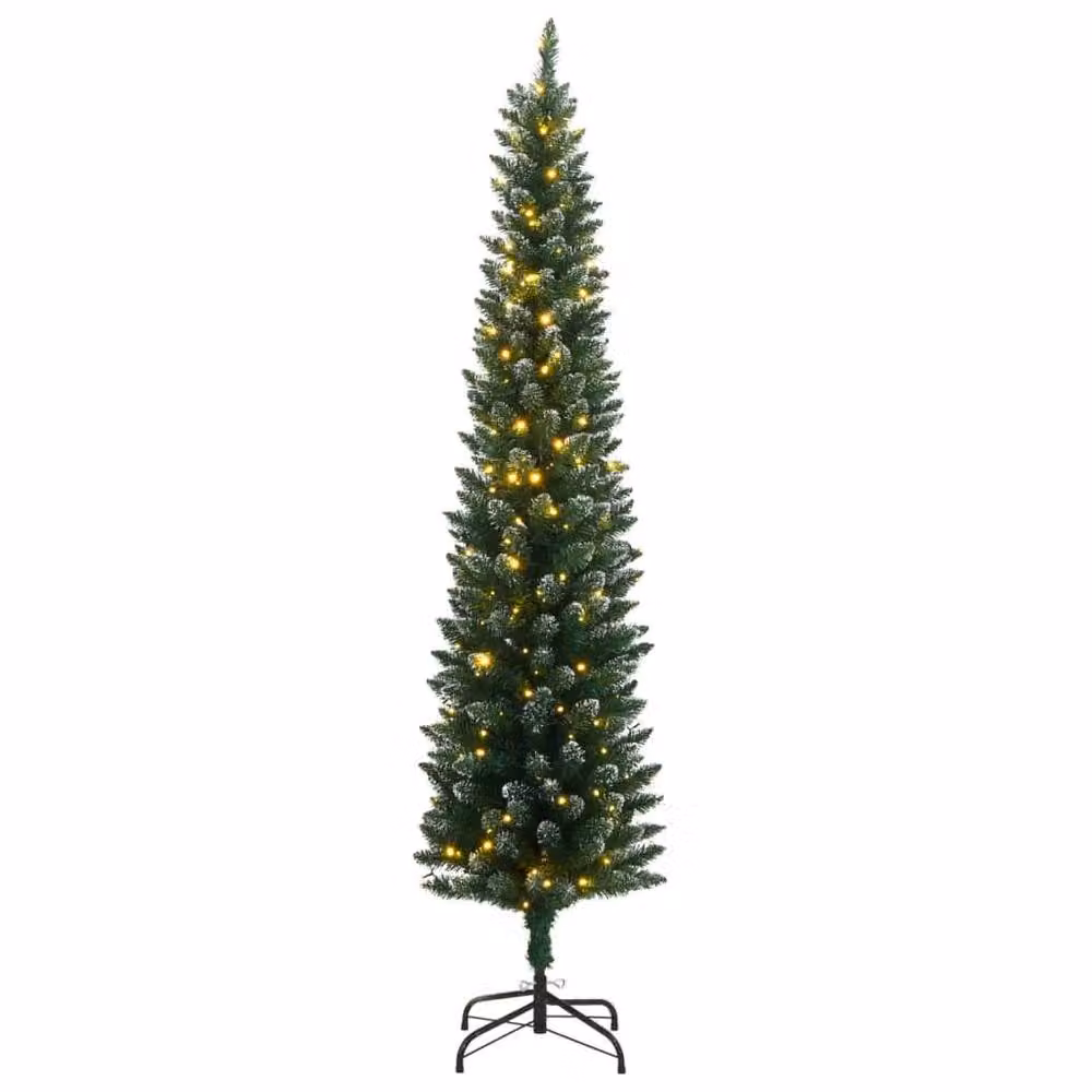 Berkfield Home Realistic Artificial Slim Christmas Tree with 300 White LEDs, Green, Height: 210 cm – 2