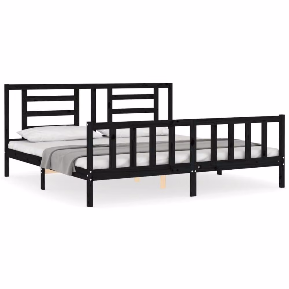 Berkfield Home Beautiful Bed Frame with Headboard in Black Solid Pine Wood W/D/H: 200 x 200 x 205.5 cm – 2