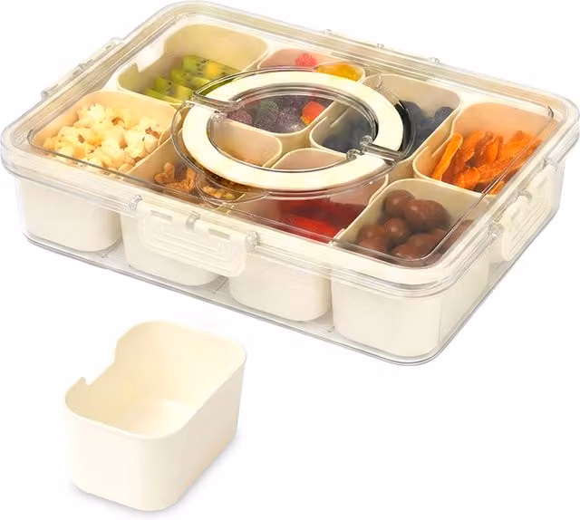 LIVIVO Beige Snack Storage Box with Removable Trays, Silicone Seal and Snap Lid