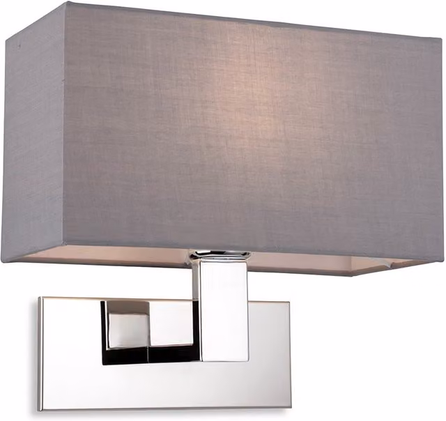 Firstlight Raffles Rectangular Wall Lamp in Chrome with Grey Fabric Shade