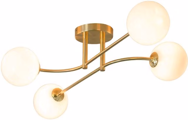 Loops Semi Flush Ceiling Light in Satin Brass with White and Transparent Glass, 4 x G9 LED