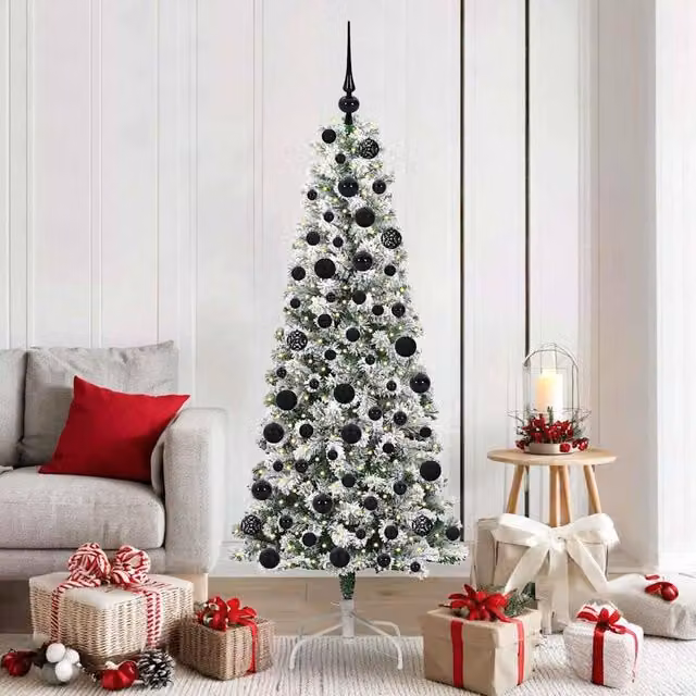 Berkfield Home Artificial Hinged Christmas Tree in Green and White, Height: 180 cm – 1