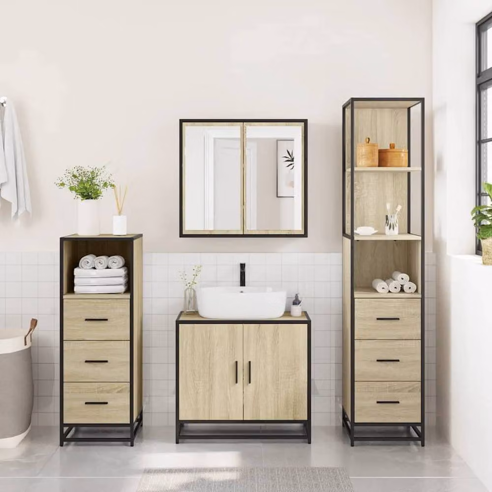 Berkfield Home 4-Piece Industrial Bathroom Furniture Set in Sonoma Oak Brown – 3