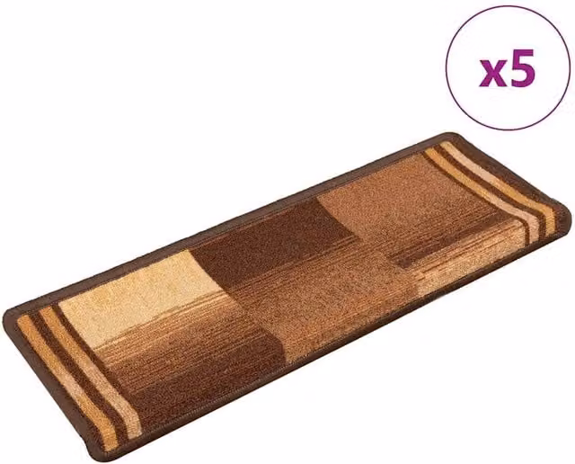 Berkfield Home Self-adhesive Stair Mats, 5 Pack, Brown, W: 65 cm, D: 21 cm, H: 4 cm
