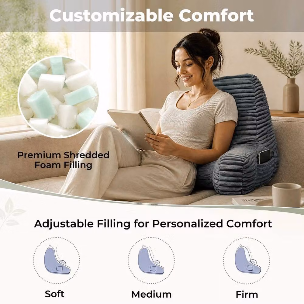 Kelvenix Memory Foam Backrest Reading Pillow with Lumbar Support in Grey Corduroy – 3