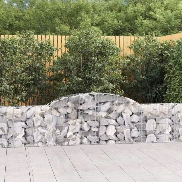 Berkfield Home Arched Gabion Baskets, 4 Piece Set, Silver Galvanised Steel, W: 300 cm, D: 30 cm, H: 60-80 cm – 1