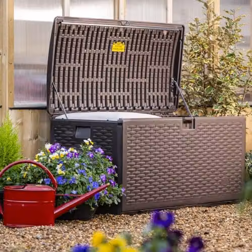 Garden Gear Brown Rattan-Effect Garden Storage Box with 276 Litre Capacity – 2