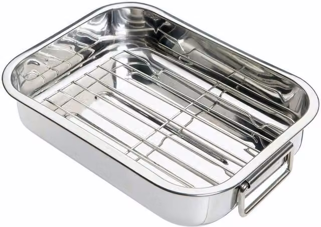 KitchenCraft Stainless Steel Rectangular Roasting Pan with Rack, Silver, W: 27 cm, D: 20 cm, H: 5.5 cm – 1