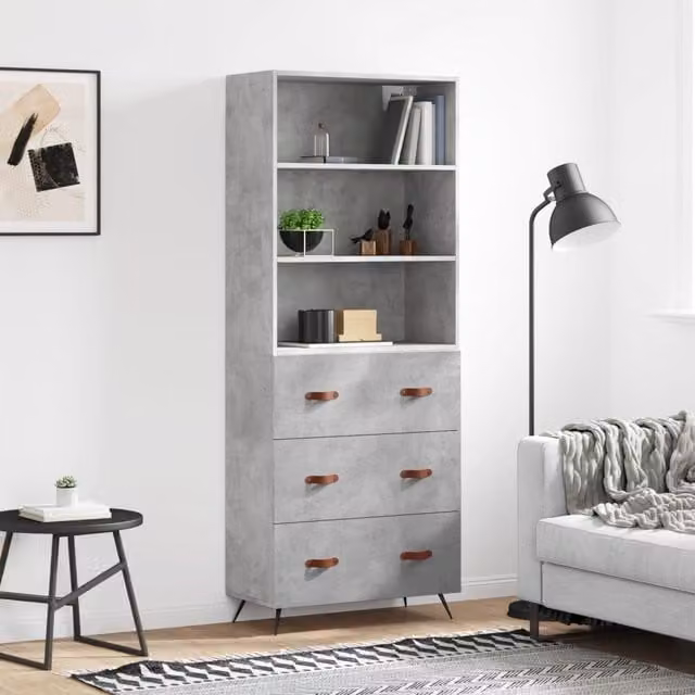 Berkfield Home Modern Highboard in Concrete Grey, W/D/H: 69.5 x 34 x 180 cm