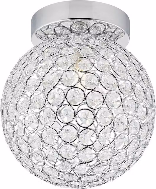 Happy Homewares Modern Silver Metal and Transparent Beaded Glass IP44 Rated Round Bathroom Ceiling Light