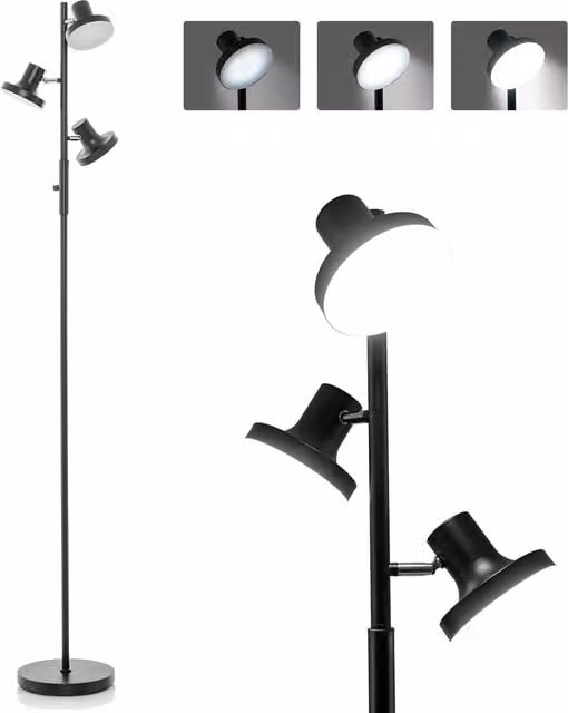 COSTWAY Modern 3-Light Adjustable LED Floor Lamp in Black