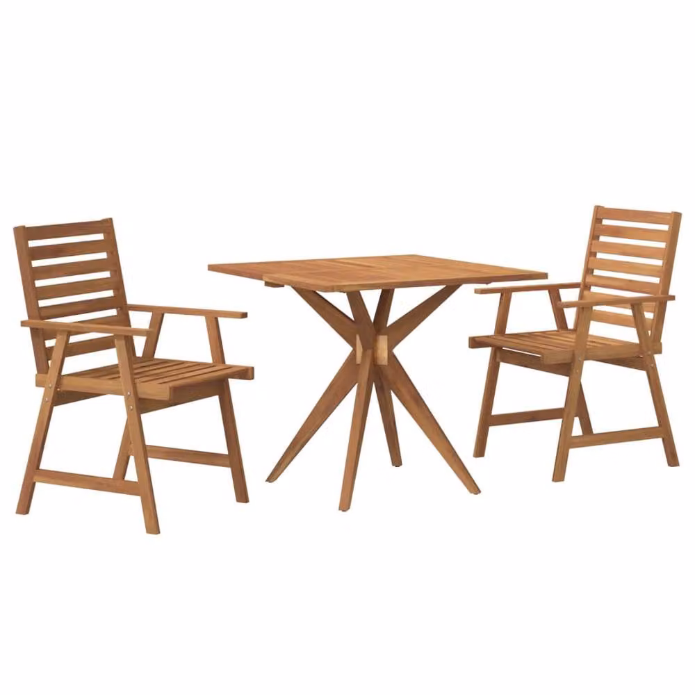 Berkfield Home 3 Piece Rustic Acacia Wood Garden Dining Set in Brown – 2