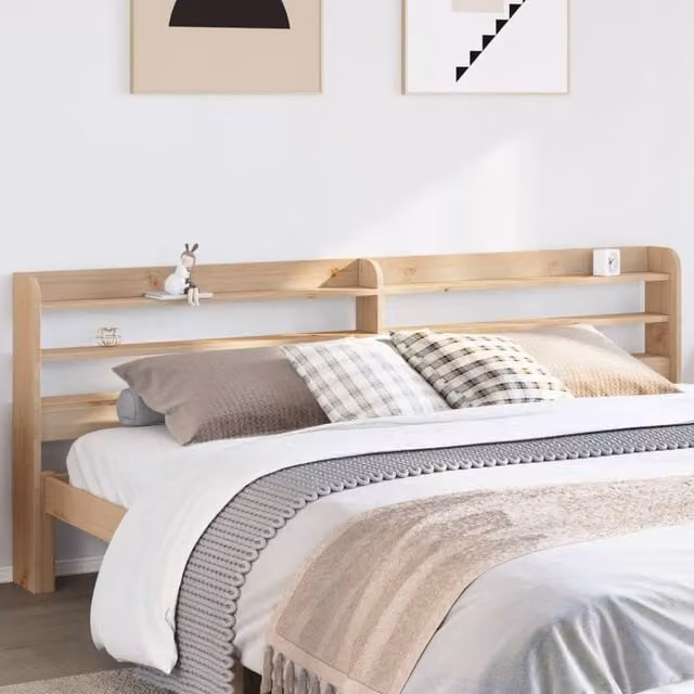 Berkfield Home Rustic Solid Wood Pine Headboard with Integrated Bedside Shelves, Brown, Width: 180 cm – 1