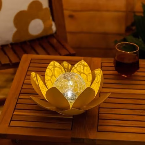 ValueLights Yellow Solar Powered Floating Lotus Flower Garden Light with Warm White LED, W/D/H: 26.5 x 26.5 x 11.0 cm – 3