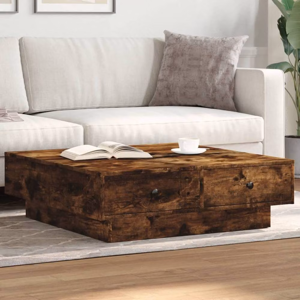 Berkfield Home Smoked Oak Coffee Table in Brown, W/D/H: 90 x 90 x 28 cm – 2