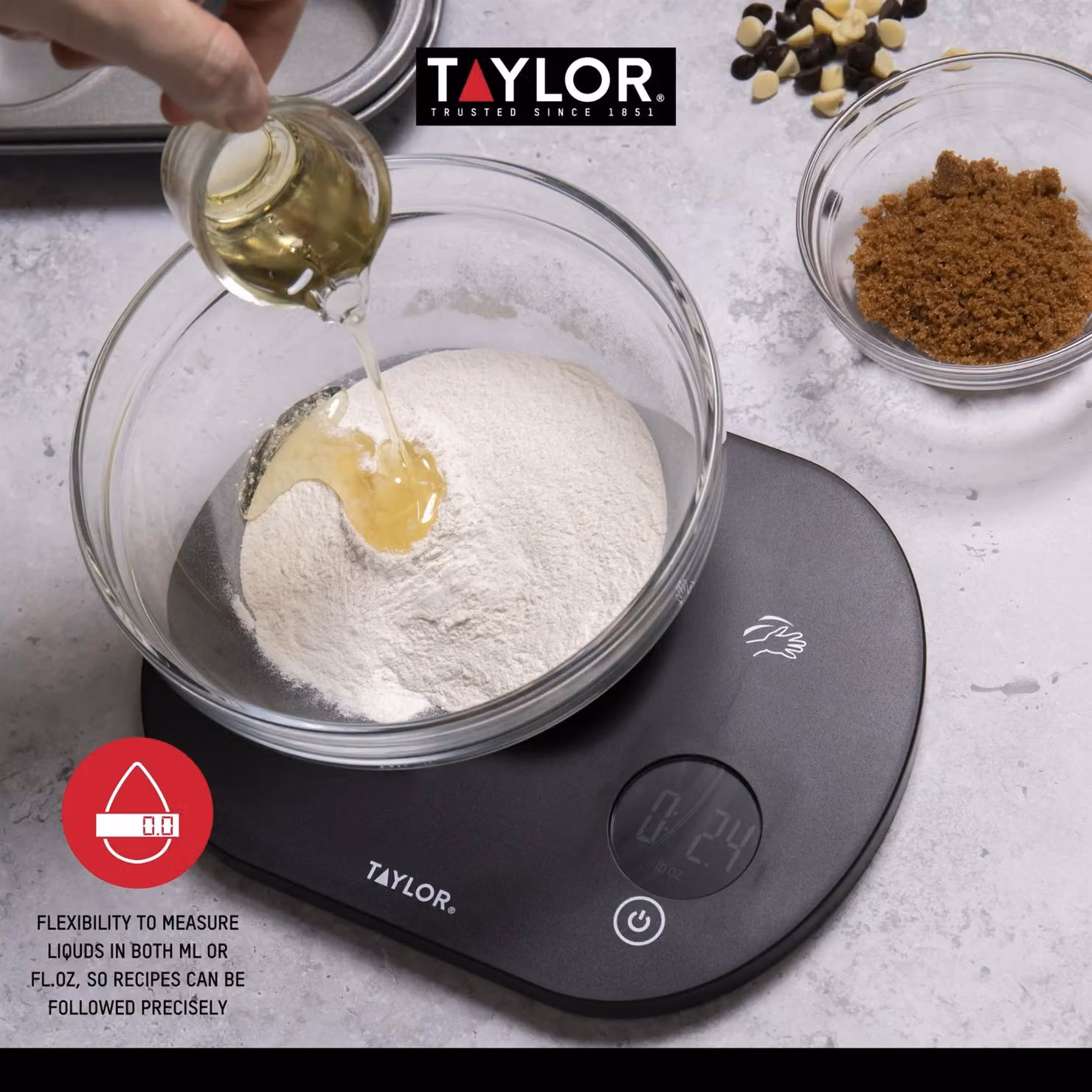 Taylor Touchless TARE Digital Dual Kitchen Scale, Black, 5.5kg Capacity – 6