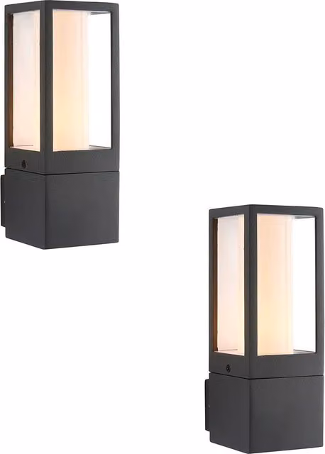 Loops 2 Pack Outdoor Box Lantern Wall Light in Grey with 7W LED GU10 Bulb – 1