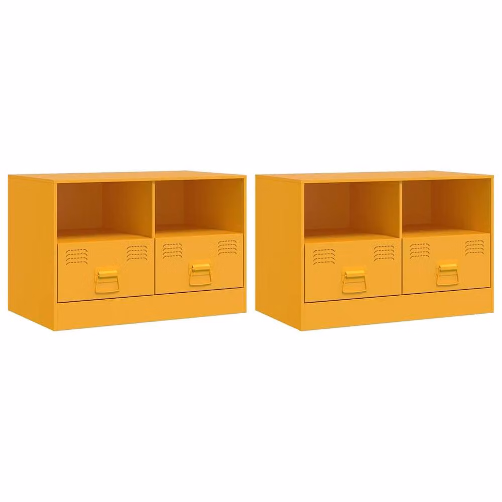 Berkfield Home Set of 2 Mustard Yellow Metal TV Cabinets, W/D/H: 67 x 39 x 44 cm – 3