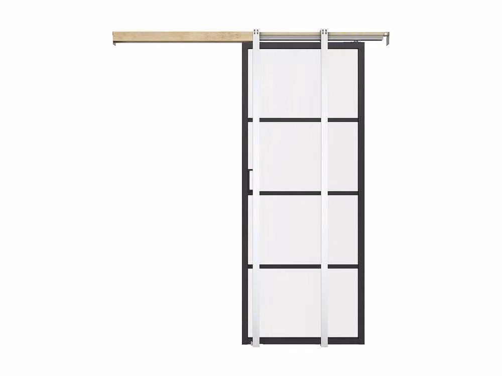 Vente-unique Industrial Sliding Pocket Door System in Black Aluminium and Transparent Glass – 2