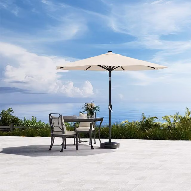 Komore Modern Freestanding Garden Lighted Parasol with Base in Beige Polyester