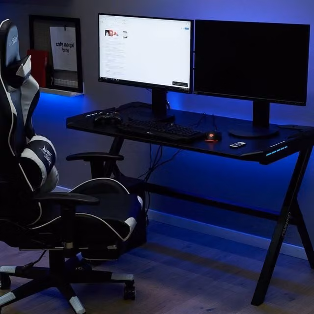 Wyld and Coco Black MDF and Metal Gaming Desk with W: 120 cm, D: 60 cm – 1