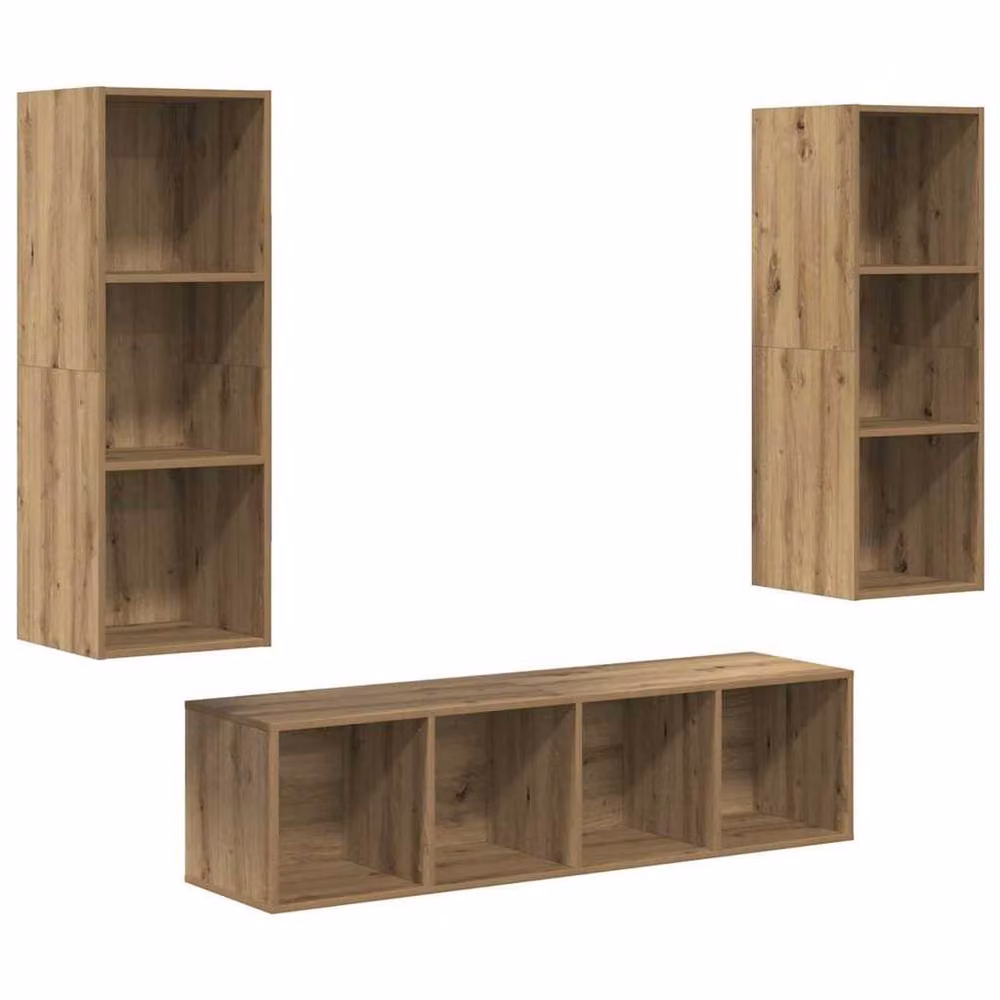 Berkfield Home 3-Piece TV Cabinet Set with Shelf in Artisan Oak Brown, W/D/H: 37 x 37 x 142.5 cm – 3