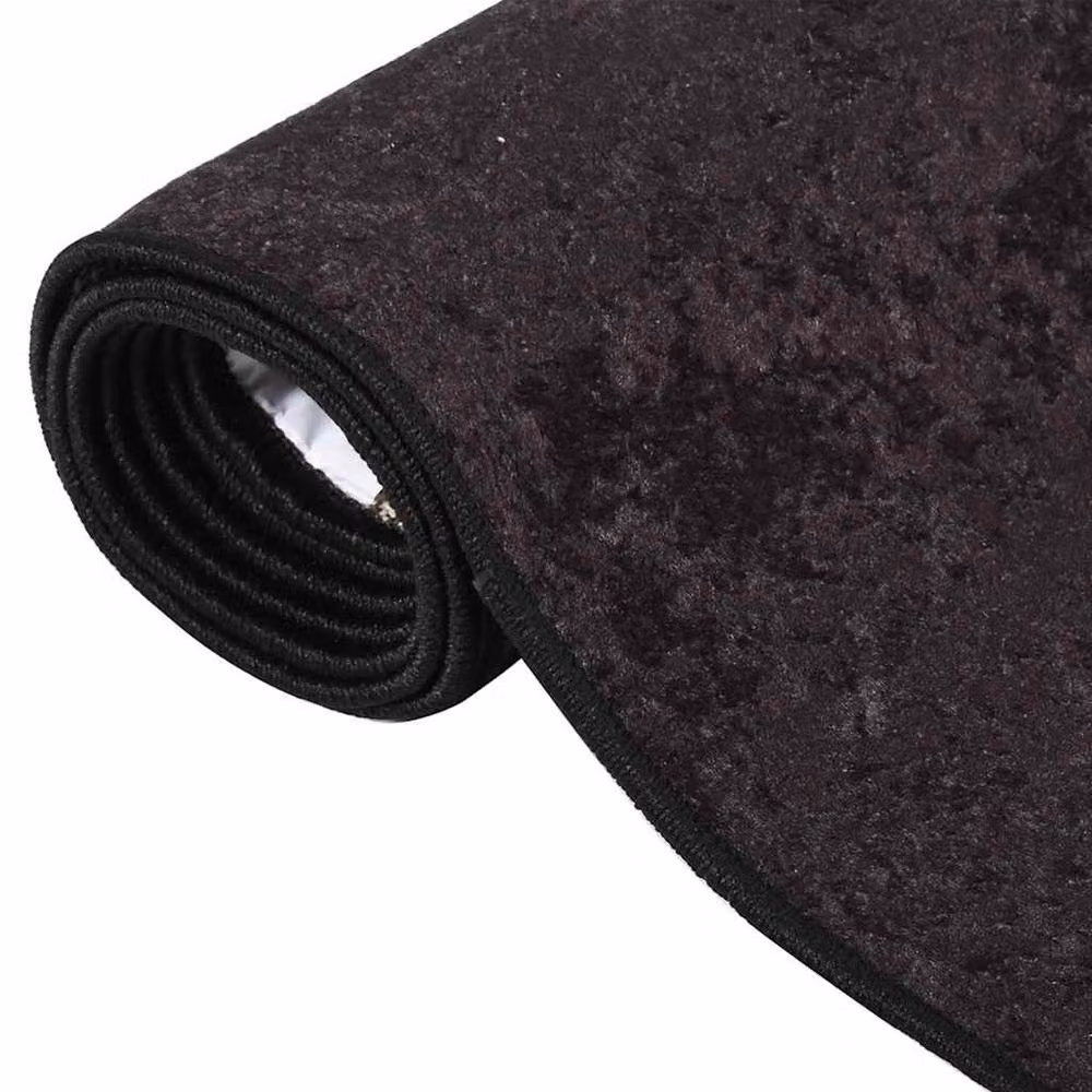 Berkfield Home Washable Abstract Anti Slip Round Rug in Anthracite and Black, Diameter: 100 cm – 2