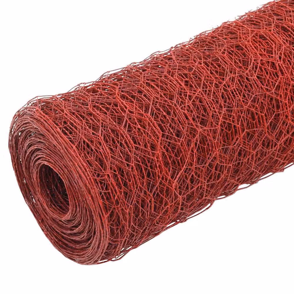 Berkfield Home Red PVC Coated Steel Chicken Wire Fence 25 x 1 m – 3
