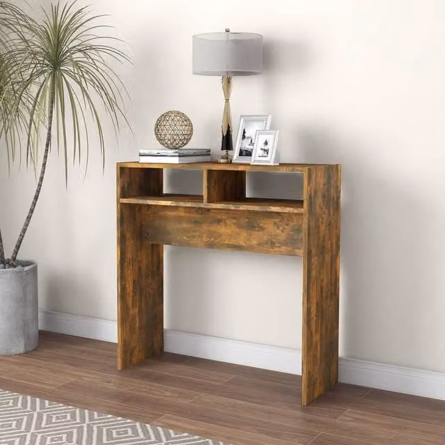 Berkfield Home Decorative Console Table in Smoked Oak Brown, W/D/H: 78 x 30 x 80 cm