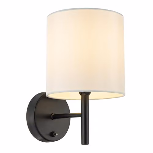 Happy Homewares Modern Black Metal Bedside Wall Lamp with White Fabric Shade and Toggle Switch, H 24 cm x W 15 cm x D 10 cm – 1