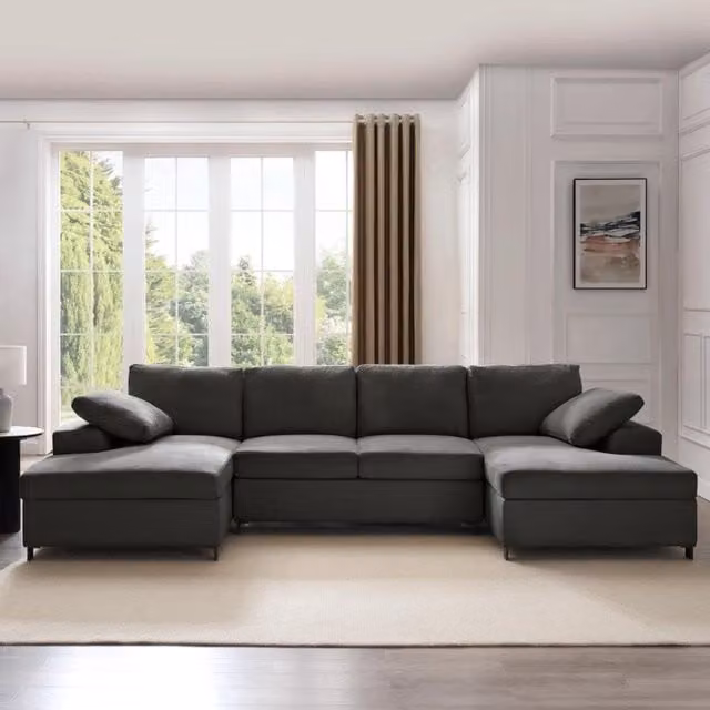 Daniel Reversible U-Shaped Fabric Sofa in Grey with Scatter Cushions