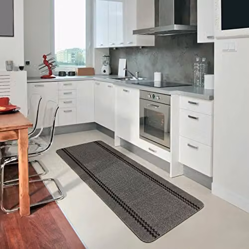 THE RUGS Washable Non-Slip Designer Mat in Grey with Border Design, W: 100 cm, D: 67 cm – 2