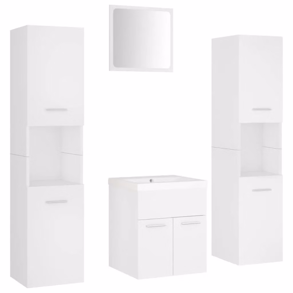 Berkfield Home Modern White Matt Bathroom Furniture Set with Vanity Unit, Tall Cabinet and Mirror Cabinet – 2