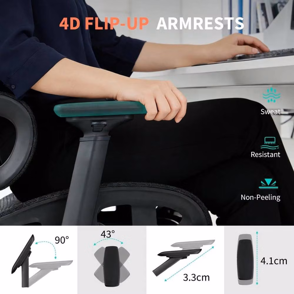 Havendro Ergonomic Adjustable Swivel Office Chair with Headrest and Armrests in Black Fabric – 3
