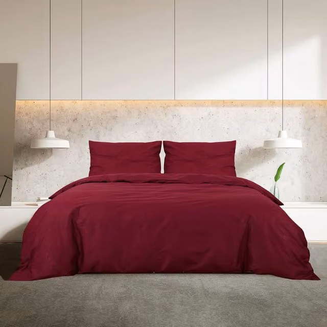 Berkfield Home Elegant Cotton Duvet Cover and Pillowcase Set in Red, W/D/H: 140 x 200 cm and 60 x 70 cm