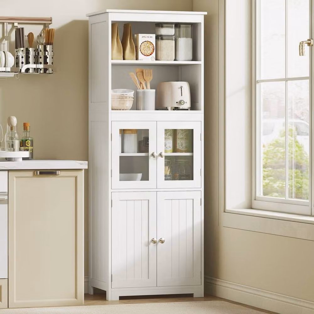 Wyld Haus Doke White Tall Kitchen Cupboard with Glass Doors and Internal Shelves – 3
