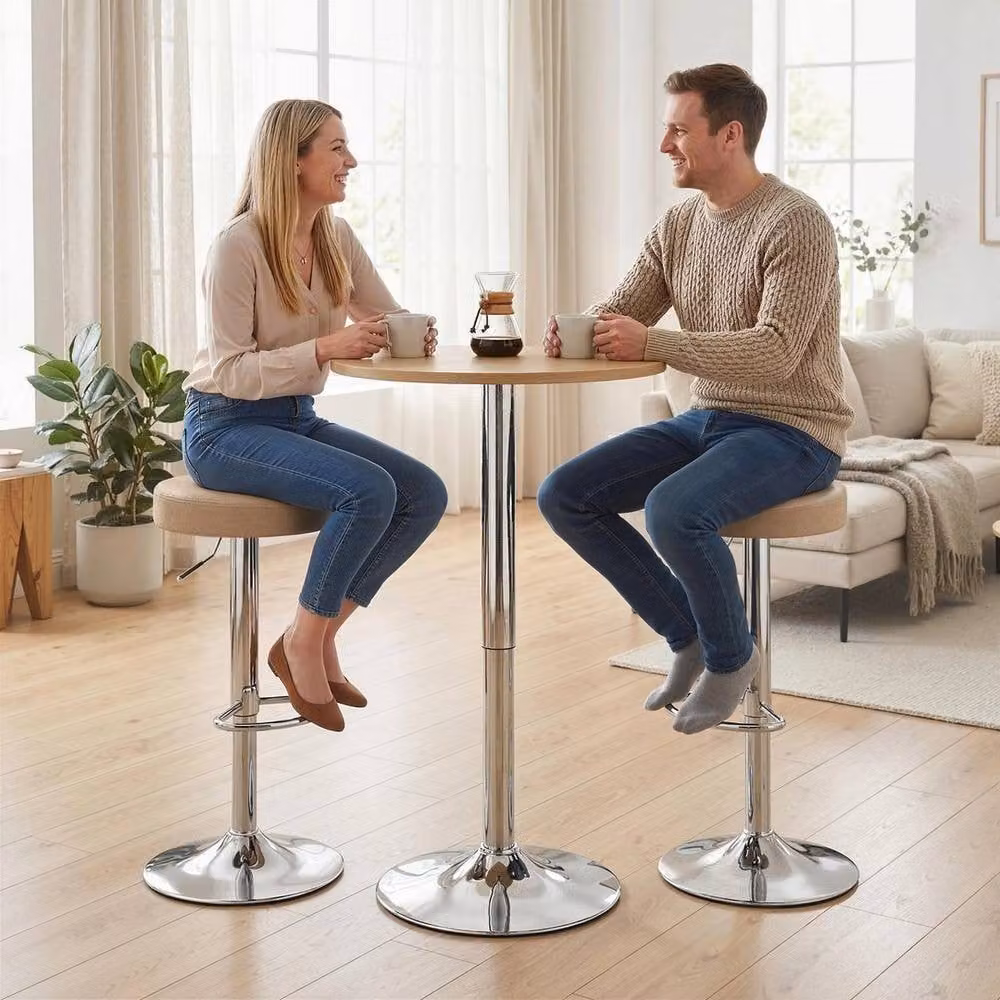 FORGEVIO Set of 2 Height Adjustable Bar Stools in Beige and Brown – 3