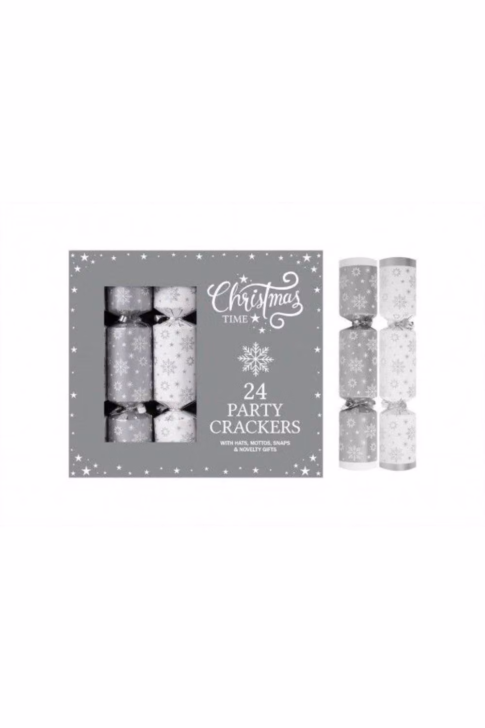 KDMD Silver Stars Christmas Party Crackers, 24 Pack, White and Silver, 22.86 cm – 2