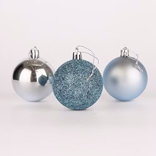 Shatchi 9-Piece Shatterproof Christmas Bauble Hanging Decorations in Blue and Silver