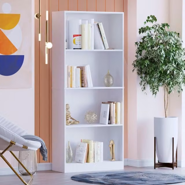 Vida Designs Cambridge 4 Tier Large Bookcase, White, W/D/H: 140 x 24 x 60 cm