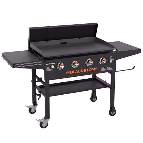 Blackstone 4 Burner Griddle with Lid in Black and Stainless Steel