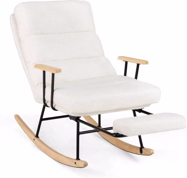 Kelvenix Teddy Velvet Nursery Rocking Chair in White
