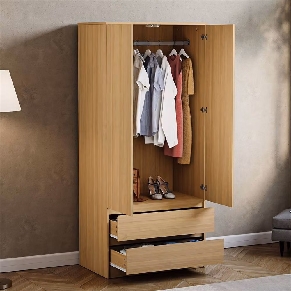 FORGEVIO Natural Pine 2 Door 2 Drawer Wardrobe with Hanging Rod – 3