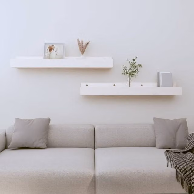 Berkfield Home Set of 2 White Rustic Solid Wood Pine Wall Shelves, W: 80 cm, D: 12 cm, H: 9 cm – 1