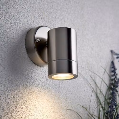 Netlighting Palin IP44 Outdoor Wall Downlight in Grey Stainless Steel and Clear Glass with GU10 Dimmable Bulb