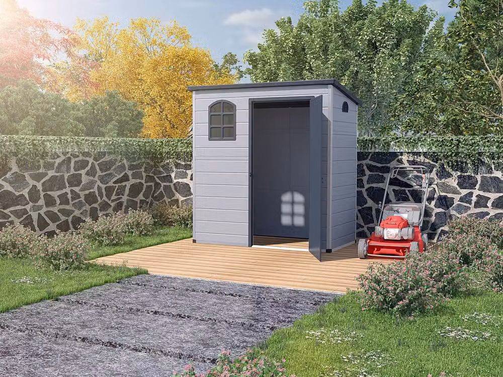 Vente-unique NERIO Pent Resin Garden Shed with Window and Single Door, Anthracite Grey – 3